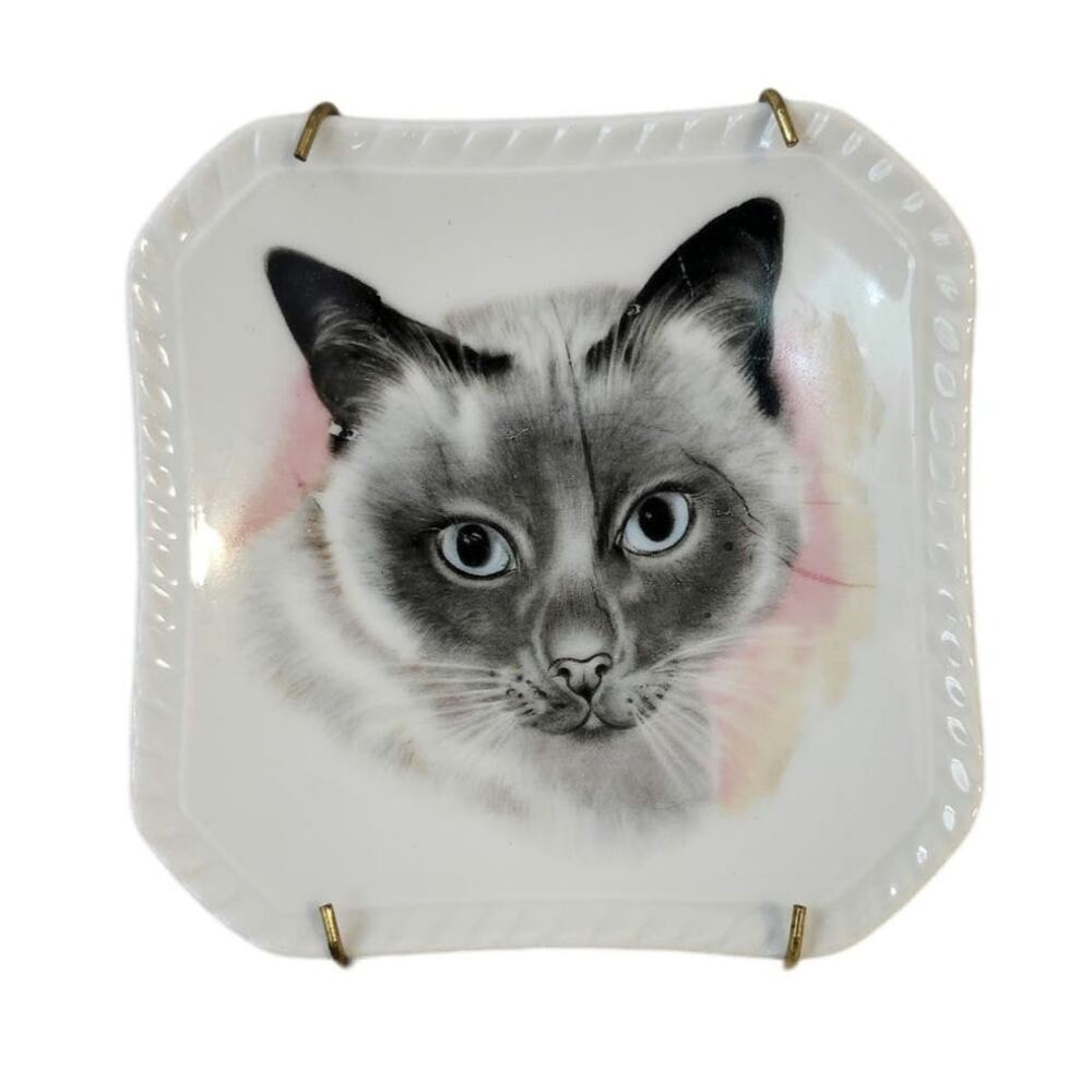 Chadwick Siamese Hanging Cat Plate Wall Decor Japan Vintage Gray